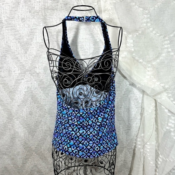 Speedo blue and purple diamond print halter tankini size 14 - Picture 4 of 7